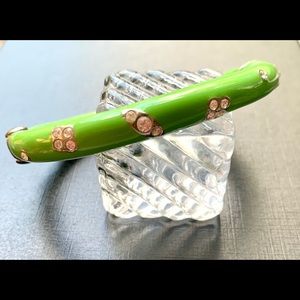 ALMOST NEW Green Enamel & Rhinestones Bangle Bracelet